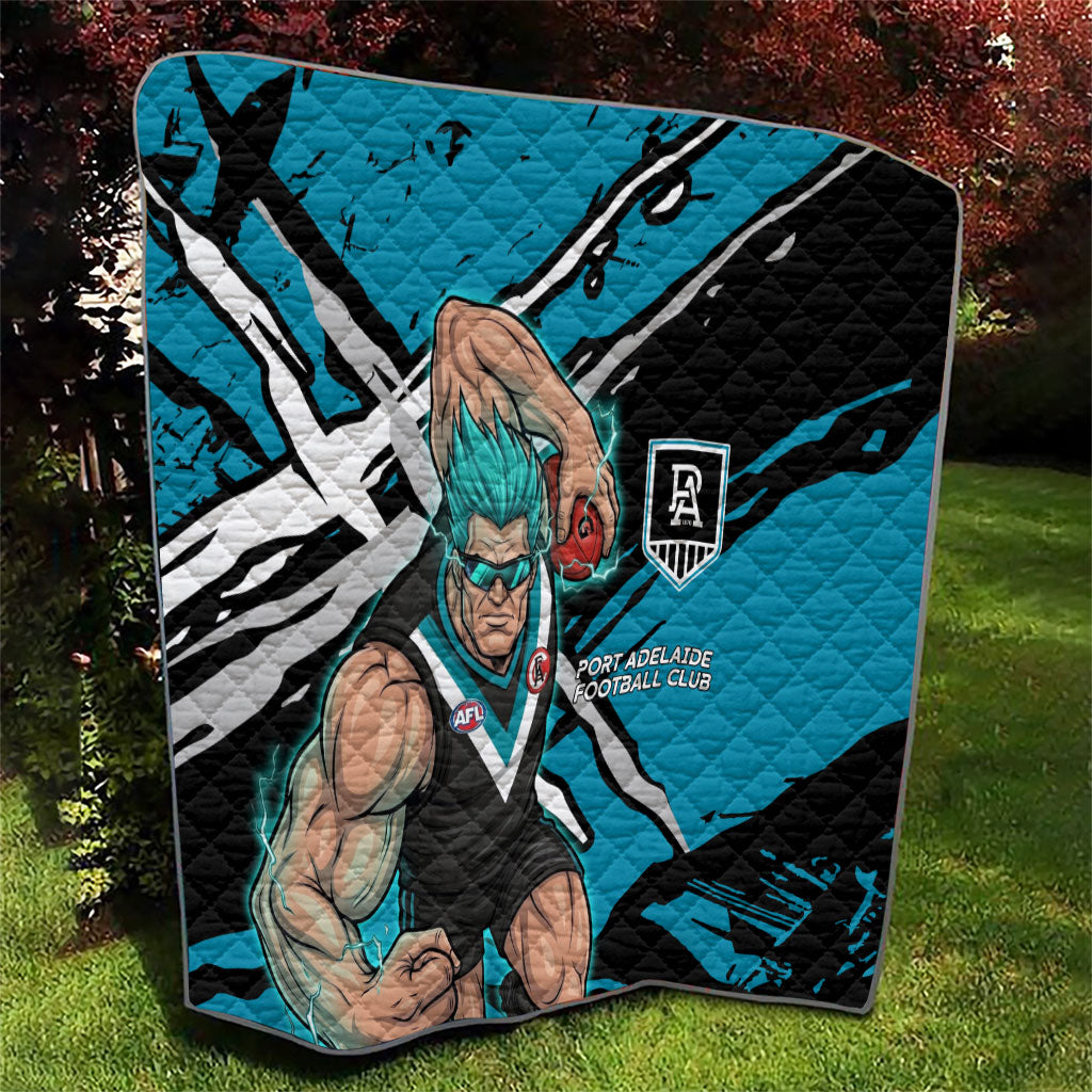 Port Adelaide Football Club Quilt Power Muscular Mascot Graphic - Abstract Paint Splatter Art