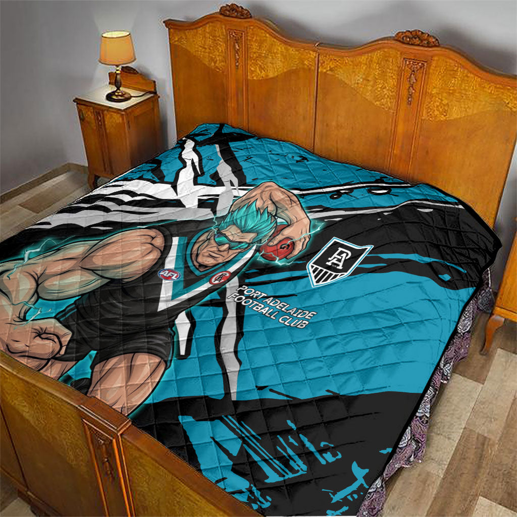 Port Adelaide Football Club Quilt Power Muscular Mascot Graphic - Abstract Paint Splatter Art