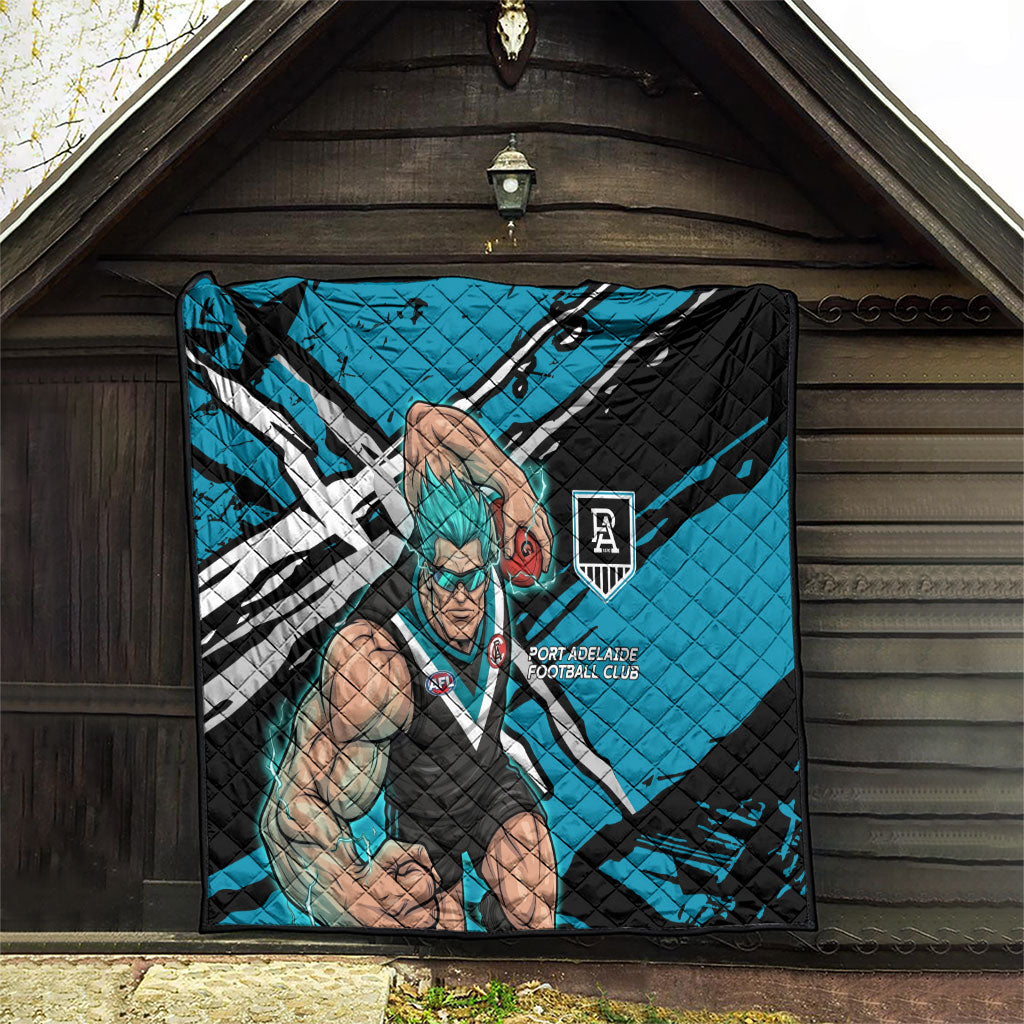 Port Adelaide Football Club Quilt Power Muscular Mascot Graphic - Abstract Paint Splatter Art