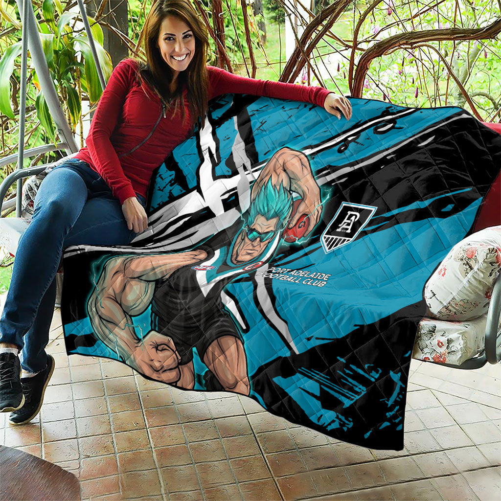 Port Adelaide Football Club Quilt Power Muscular Mascot Graphic - Abstract Paint Splatter Art