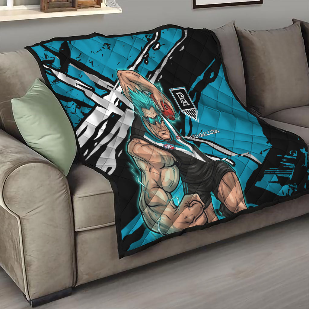 Port Adelaide Football Club Quilt Power Muscular Mascot Graphic - Abstract Paint Splatter Art
