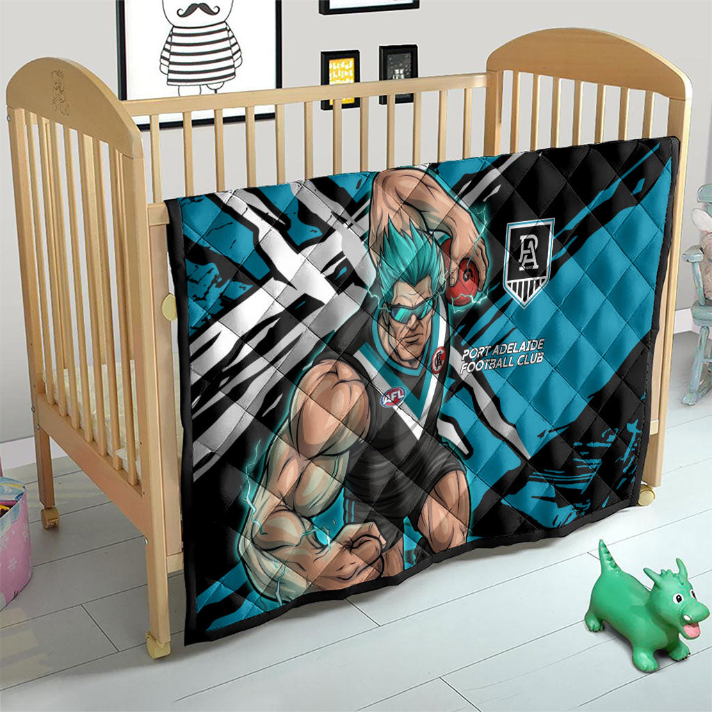 Port Adelaide Football Club Quilt Power Muscular Mascot Graphic - Abstract Paint Splatter Art
