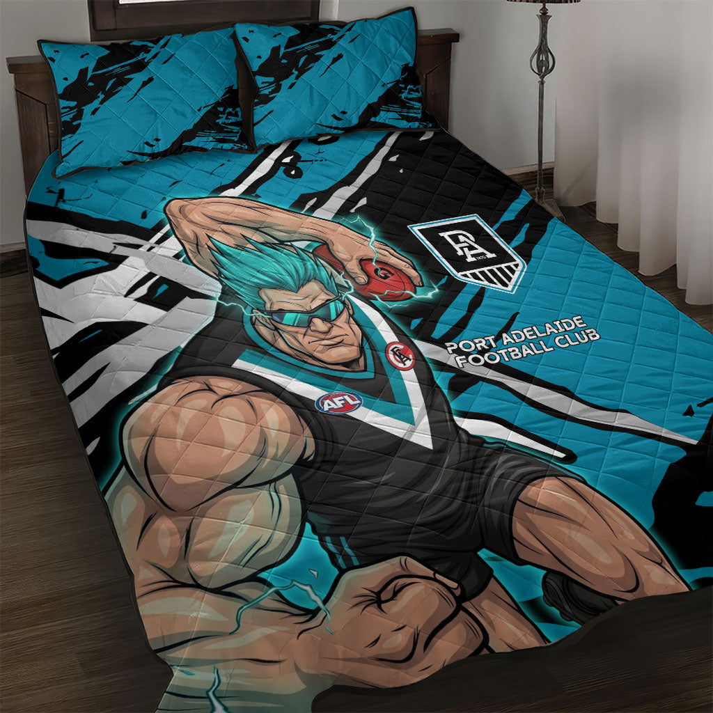 Port Adelaide Football Club Quilt Bed Set Power Muscular Mascot Graphic - Abstract Paint Splatter Art