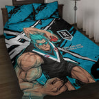 Port Adelaide Football Club Quilt Bed Set Power Muscular Mascot Graphic - Abstract Paint Splatter Art