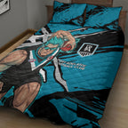 Port Adelaide Football Club Quilt Bed Set Power Muscular Mascot Graphic - Abstract Paint Splatter Art