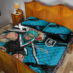 Port Adelaide Football Club Quilt Bed Set Power Muscular Mascot Graphic - Abstract Paint Splatter Art