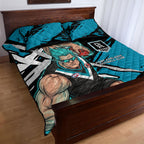 Port Adelaide Football Club Quilt Bed Set Power Muscular Mascot Graphic - Abstract Paint Splatter Art