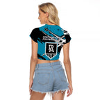 Port Adelaide Football Club Raglan Cropped T Shirt Power Muscular Mascot Graphic - Abstract Paint Splatter Art