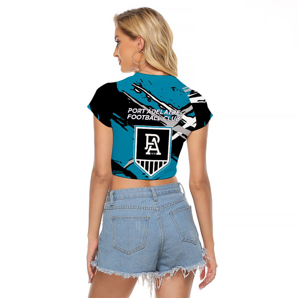 Port Adelaide Football Club Raglan Cropped T Shirt Power Muscular Mascot Graphic - Abstract Paint Splatter Art