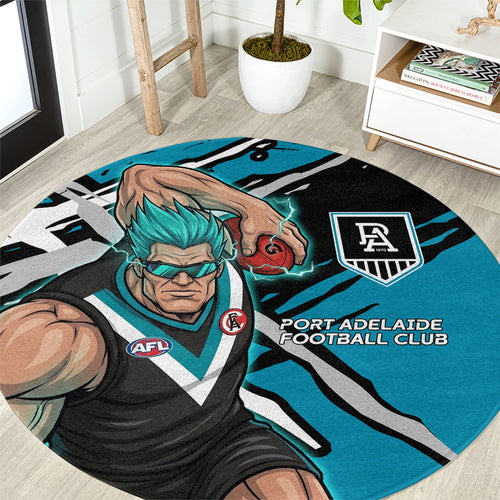 Port Adelaide Football Club Round Carpet Power Muscular Mascot Graphic - Abstract Paint Splatter Art