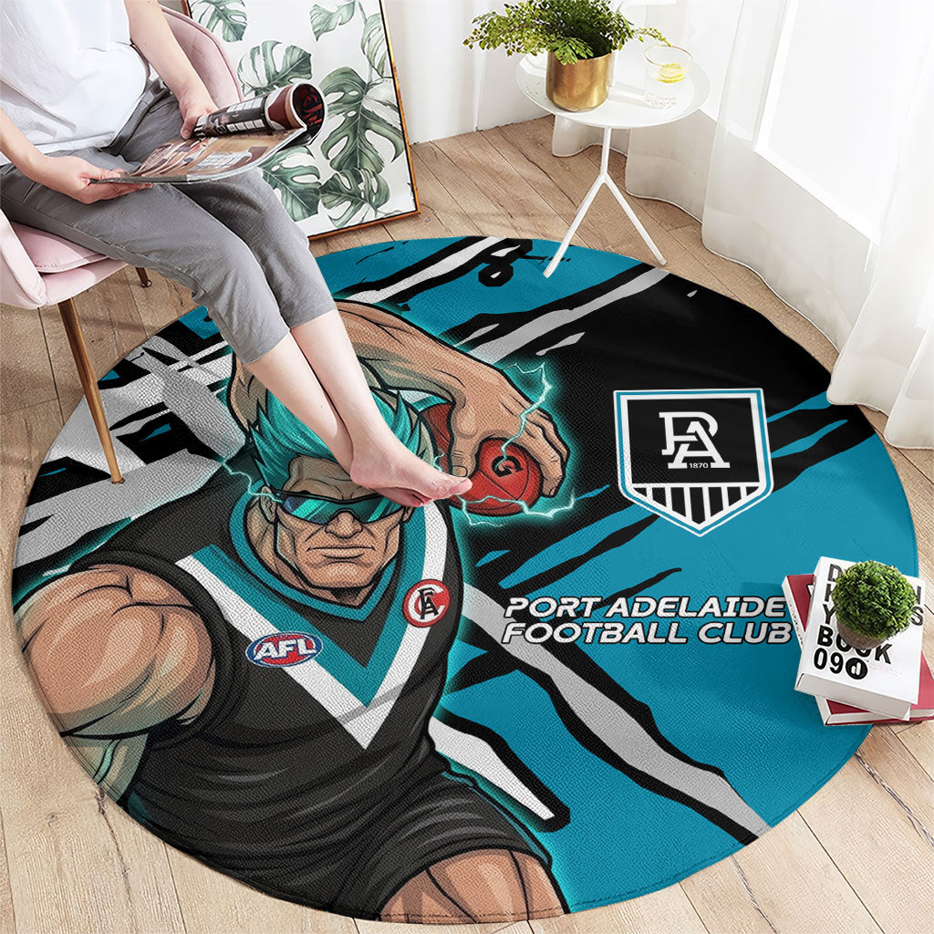 Port Adelaide Football Club Round Carpet Power Muscular Mascot Graphic - Abstract Paint Splatter Art