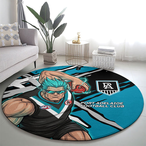 Port Adelaide Football Club Round Carpet Power Muscular Mascot Graphic - Abstract Paint Splatter Art