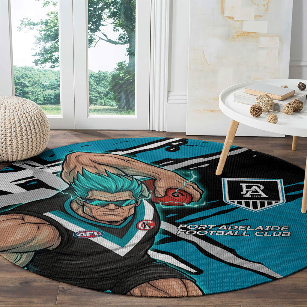 Port Adelaide Football Club Round Carpet Power Muscular Mascot Graphic - Abstract Paint Splatter Art