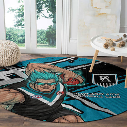 Port Adelaide Football Club Round Carpet Power Muscular Mascot Graphic - Abstract Paint Splatter Art