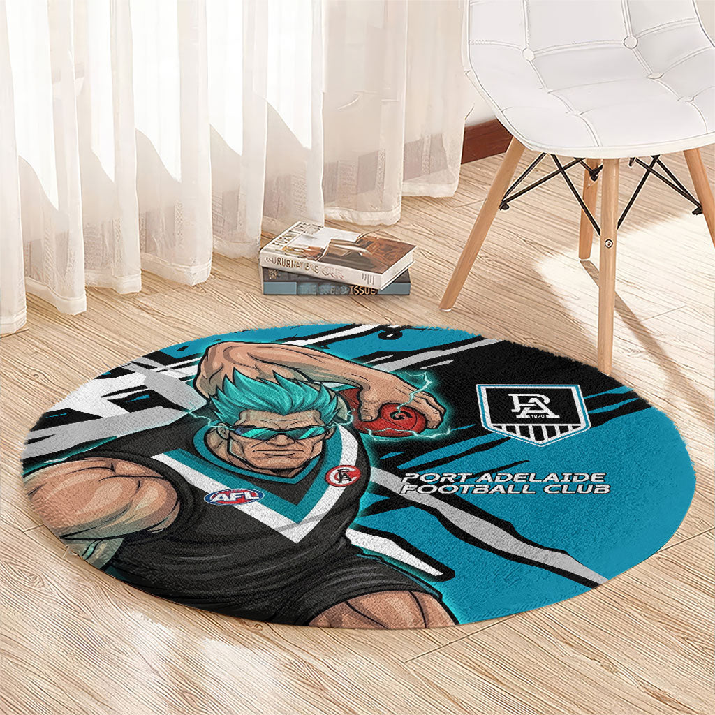 Port Adelaide Football Club Round Carpet Power Muscular Mascot Graphic - Abstract Paint Splatter Art