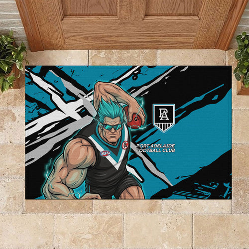 Port Adelaide Football Club Rubber Doormat Power Muscular Mascot Graphic - Abstract Paint Splatter Art