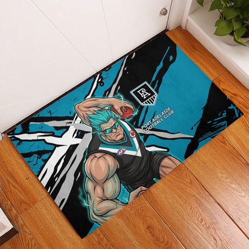 Port Adelaide Football Club Rubber Doormat Power Muscular Mascot Graphic - Abstract Paint Splatter Art