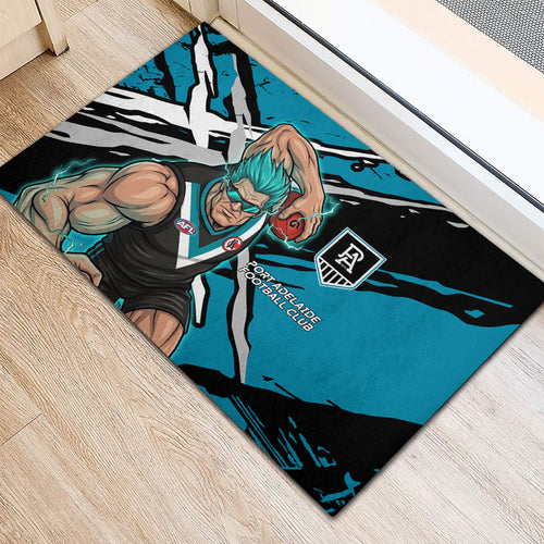 Port Adelaide Football Club Rubber Doormat Power Muscular Mascot Graphic - Abstract Paint Splatter Art