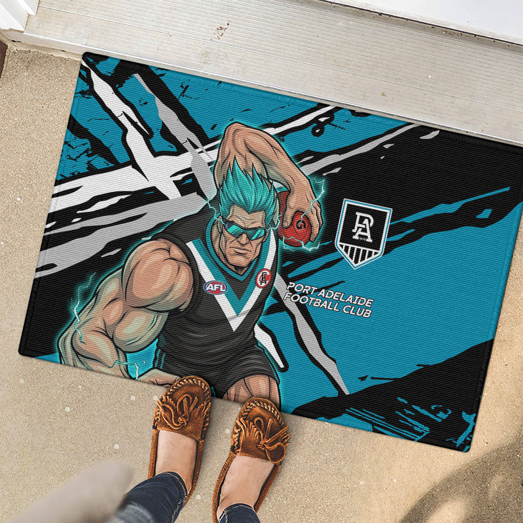 Port Adelaide Football Club Rubber Doormat Power Muscular Mascot Graphic - Abstract Paint Splatter Art