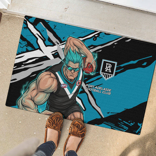 Port Adelaide Football Club Rubber Doormat Power Muscular Mascot Graphic - Abstract Paint Splatter Art