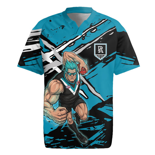 Port Adelaide Football Club Rugby Jersey Power Muscular Mascot Graphic - Abstract Paint Splatter Art