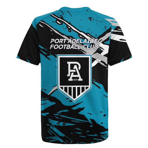 Port Adelaide Football Club Rugby Jersey Power Muscular Mascot Graphic - Abstract Paint Splatter Art