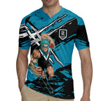 Port Adelaide Football Club Rugby Jersey Power Muscular Mascot Graphic - Abstract Paint Splatter Art