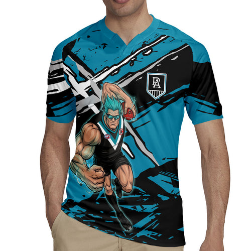 Port Adelaide Football Club Rugby Jersey Power Muscular Mascot Graphic - Abstract Paint Splatter Art