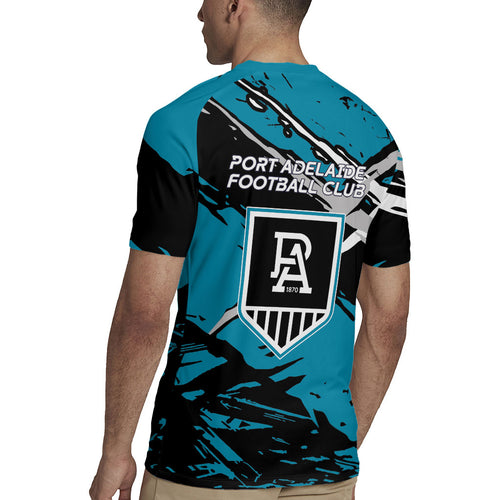 Port Adelaide Football Club Rugby Jersey Power Muscular Mascot Graphic - Abstract Paint Splatter Art