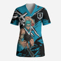 Port Adelaide Football Club Scrub Top Power Muscular Mascot Graphic - Abstract Paint Splatter Art