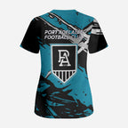 Port Adelaide Football Club Scrub Top Power Muscular Mascot Graphic - Abstract Paint Splatter Art