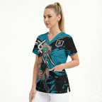 Port Adelaide Football Club Scrub Top Power Muscular Mascot Graphic - Abstract Paint Splatter Art