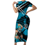Port Adelaide Football Club Short Sleeve Bodycon Dress Power Muscular Mascot Graphic - Abstract Paint Splatter Art