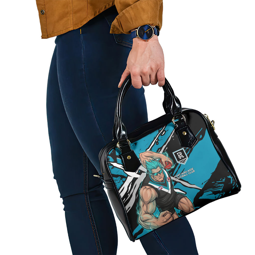 Port Adelaide Football Club Shoulder Handbag Power Muscular Mascot Graphic - Abstract Paint Splatter Art
