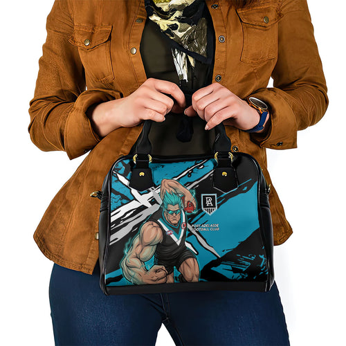 Port Adelaide Football Club Shoulder Handbag Power Muscular Mascot Graphic - Abstract Paint Splatter Art