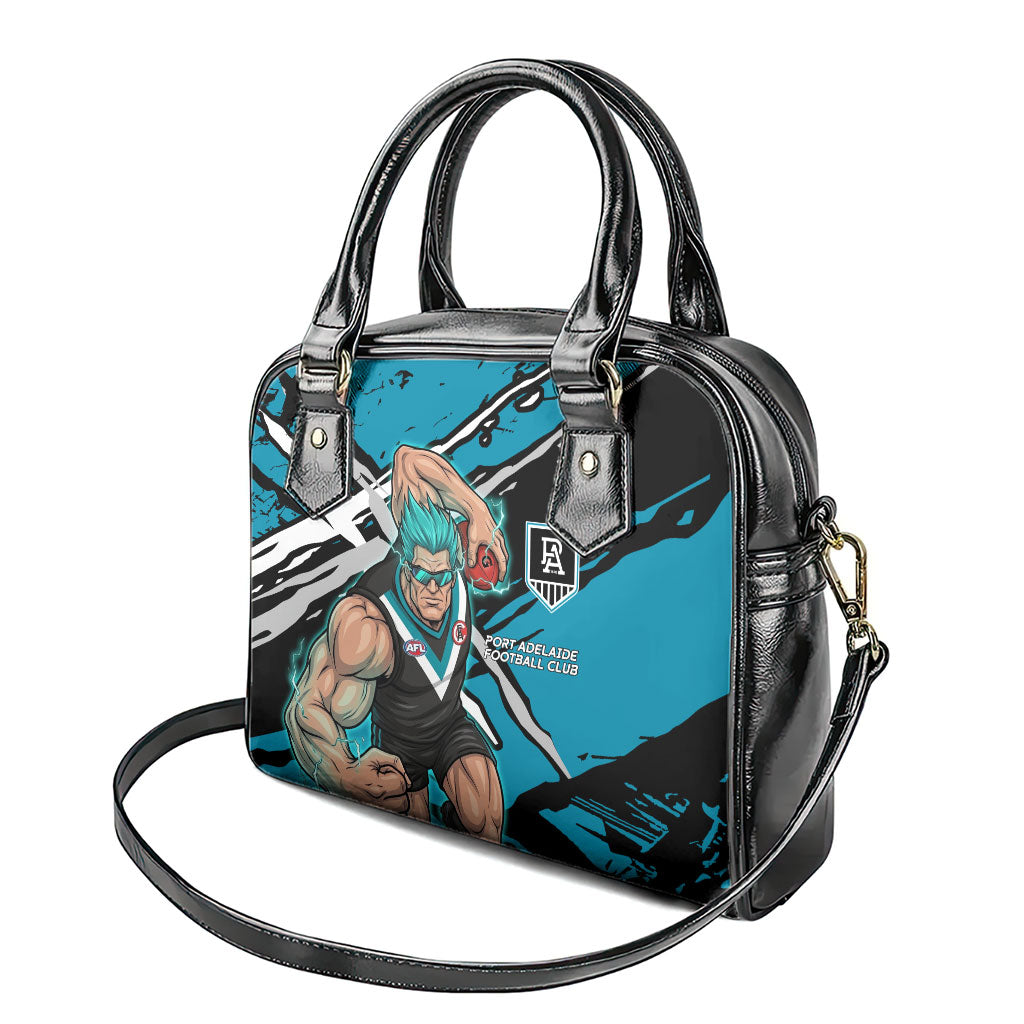 Port Adelaide Football Club Shoulder Handbag Power Muscular Mascot Graphic - Abstract Paint Splatter Art