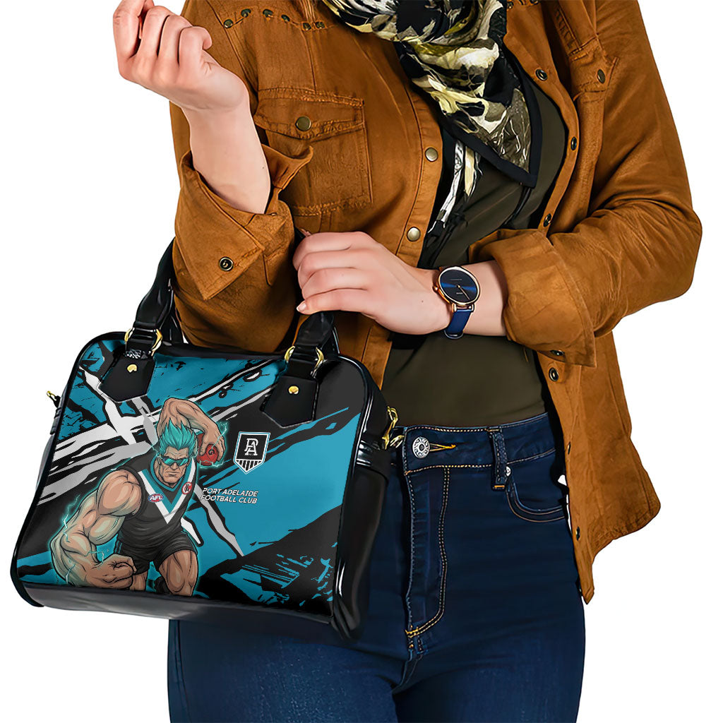 Port Adelaide Football Club Shoulder Handbag Power Muscular Mascot Graphic - Abstract Paint Splatter Art