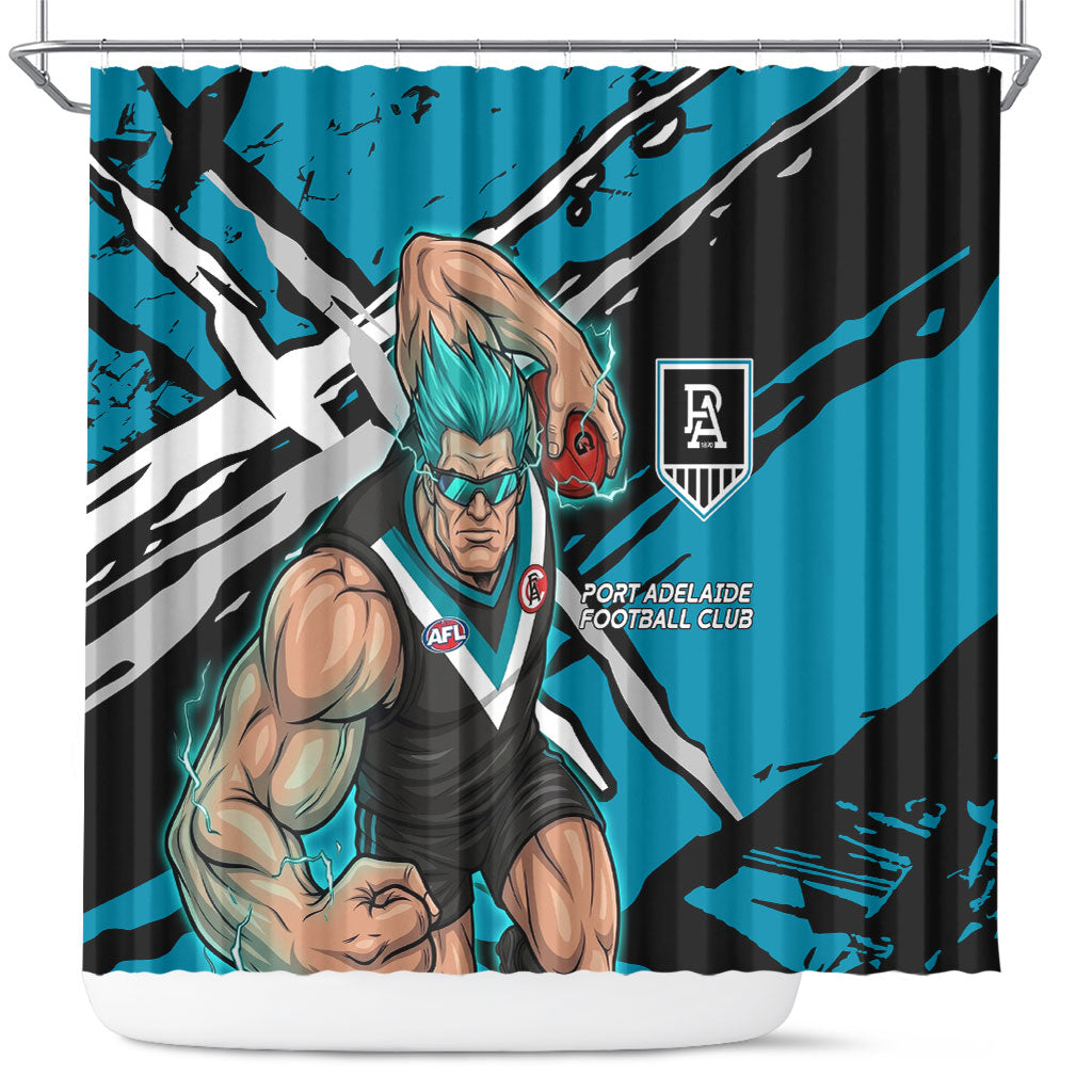 Port Adelaide Football Club Shower Curtain Power Muscular Mascot Graphic - Abstract Paint Splatter Art