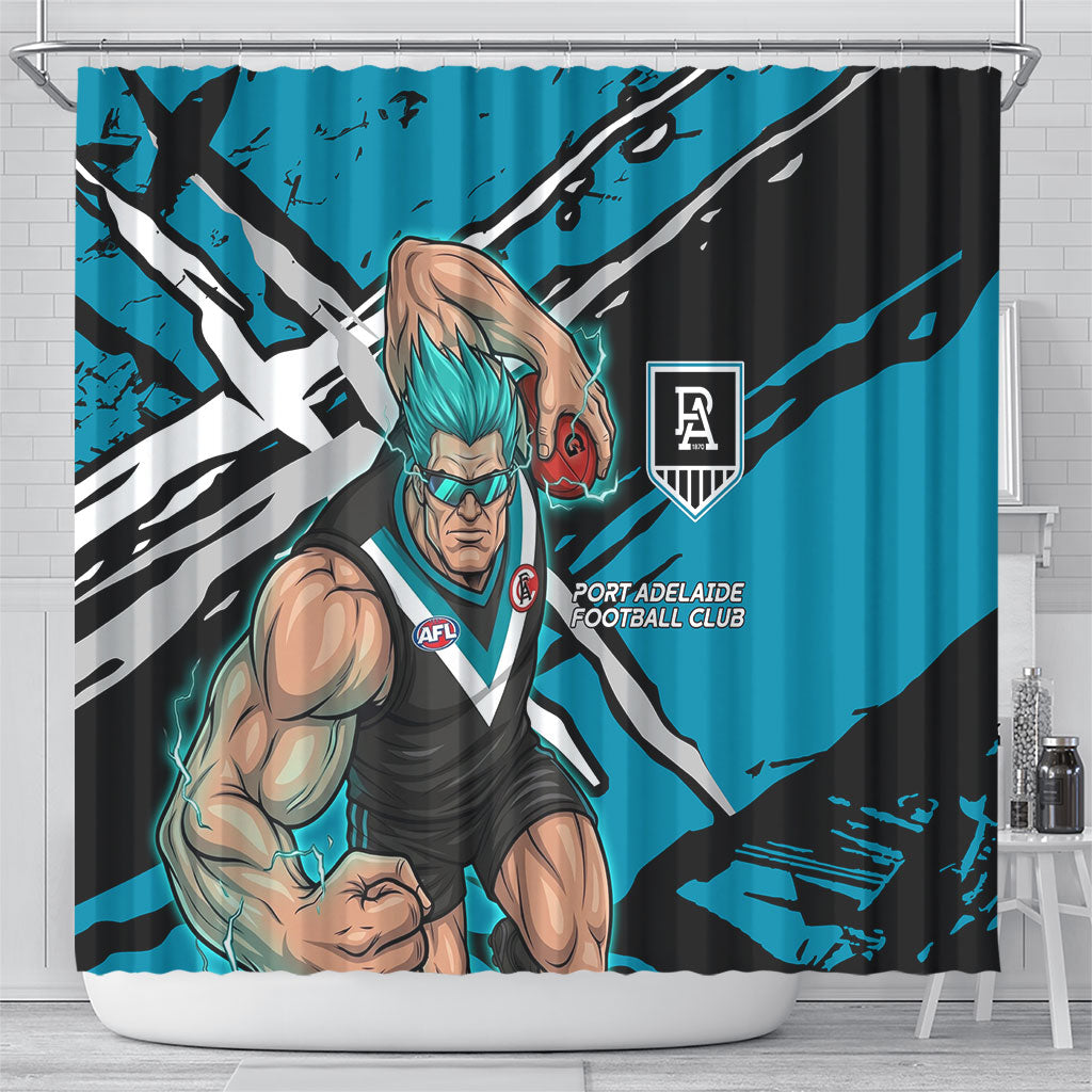 Port Adelaide Football Club Shower Curtain Power Muscular Mascot Graphic - Abstract Paint Splatter Art