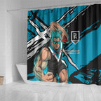 Port Adelaide Football Club Shower Curtain Power Muscular Mascot Graphic - Abstract Paint Splatter Art