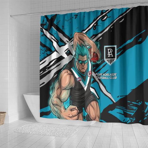 Port Adelaide Football Club Shower Curtain Power Muscular Mascot Graphic - Abstract Paint Splatter Art
