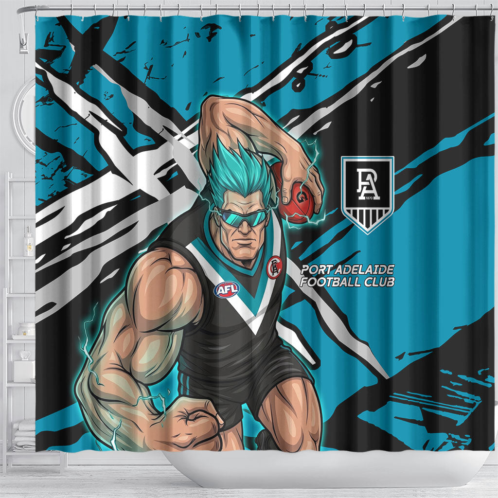 Port Adelaide Football Club Shower Curtain Power Muscular Mascot Graphic - Abstract Paint Splatter Art