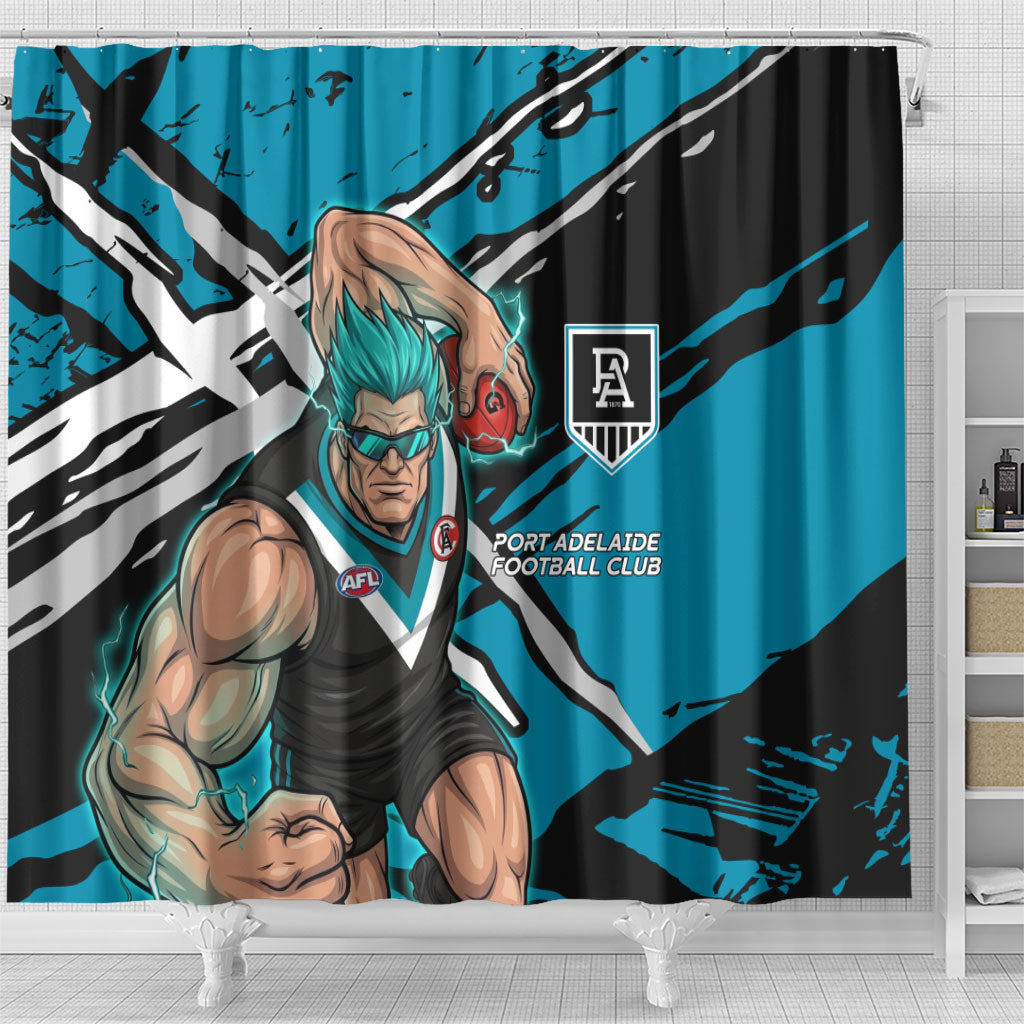 Port Adelaide Football Club Shower Curtain Power Muscular Mascot Graphic - Abstract Paint Splatter Art