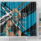 Port Adelaide Football Club Shower Curtain Power Muscular Mascot Graphic - Abstract Paint Splatter Art