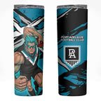 Port Adelaide Football Club Skinny Tumbler Power Muscular Mascot Graphic - Abstract Paint Splatter Art