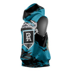 Port Adelaide Football Club Sleeveless Hoodie Power Muscular Mascot Graphic - Abstract Paint Splatter Art