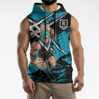 Port Adelaide Football Club Sleeveless Hoodie Power Muscular Mascot Graphic - Abstract Paint Splatter Art