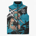Port Adelaide Football Club Sleeveless Puffer Jacket Power Muscular Mascot Graphic - Abstract Paint Splatter Art