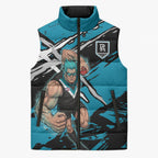 Port Adelaide Football Club Sleeveless Puffer Jacket Power Muscular Mascot Graphic - Abstract Paint Splatter Art