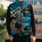 Port Adelaide Football Club Sleeveless Puffer Jacket Power Muscular Mascot Graphic - Abstract Paint Splatter Art